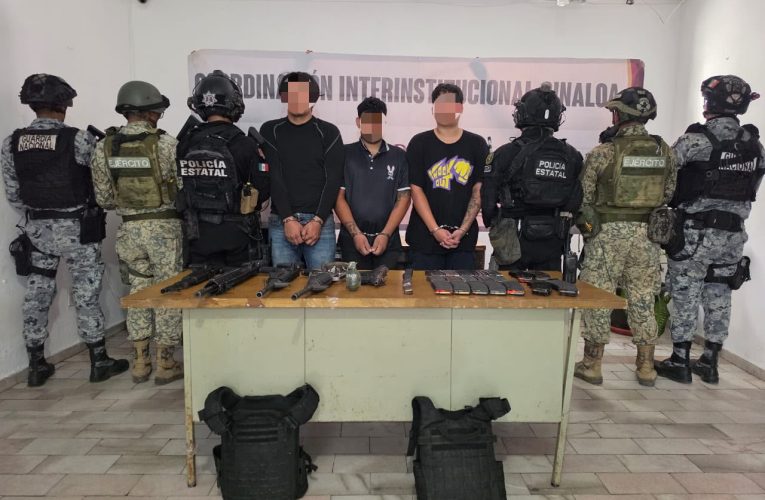 En Mazatlán, Grupo Interinstitucional en distintas acciones detiene a 6 personas, asegura armamento,  714 cartuchos, 2 artefactos explosivos improvisados y presunta droga